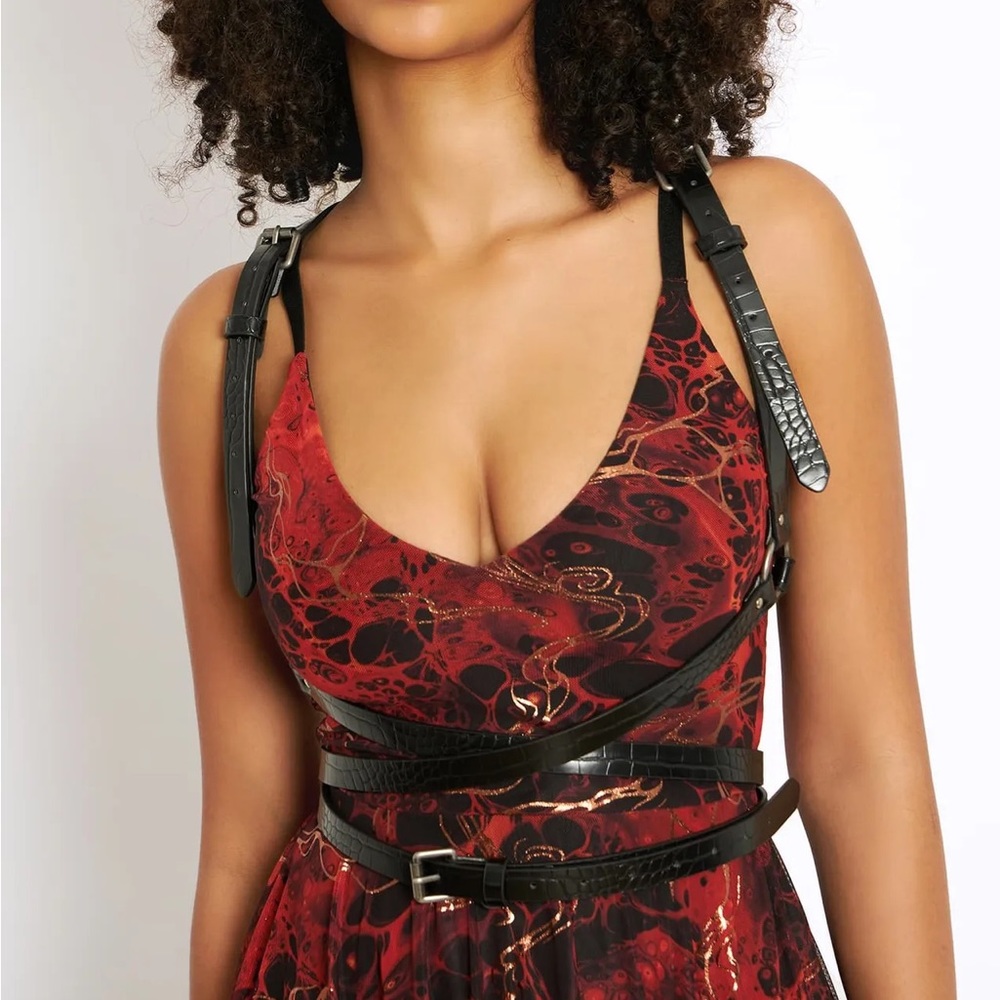 Blackmilk Animal Instinct Chest Harness L/XL BNNU Faux Leather Silver Buckles